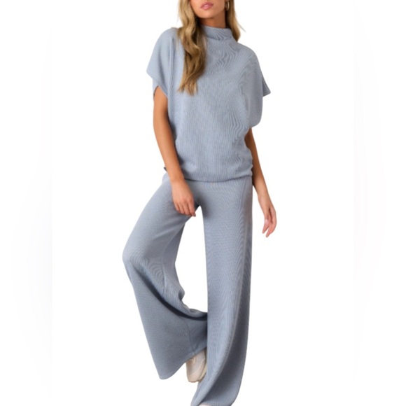 Sister Soul Blue Cotton Linen Blend Knit Vega Lounge Pants Size 2 - Picture 1 of 6